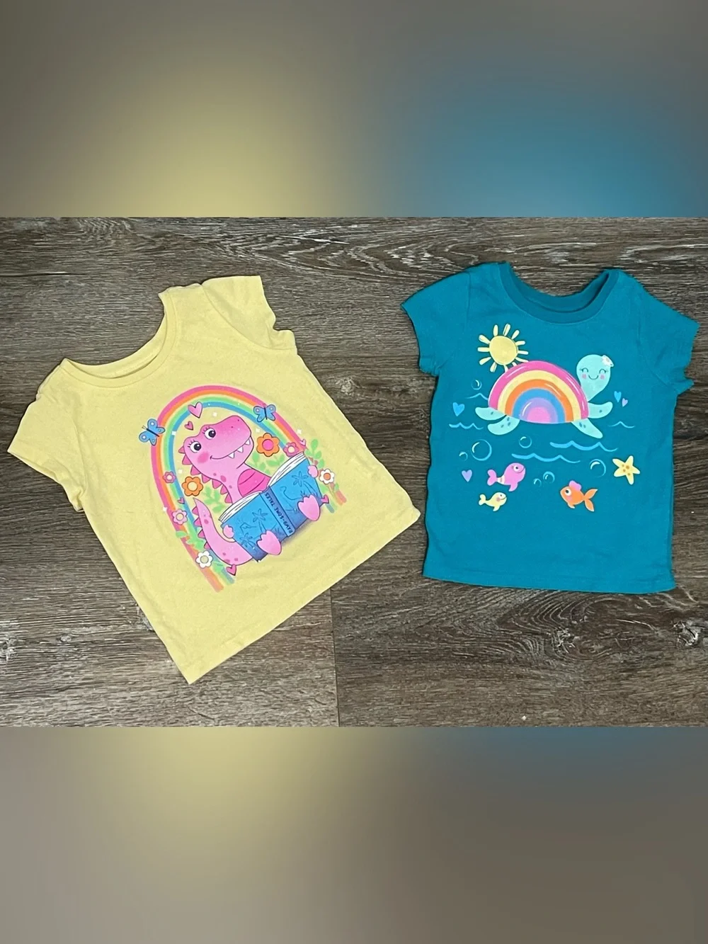 The Children's Place Yellow Dino & Teal Sea Rainbow Graphic Tees